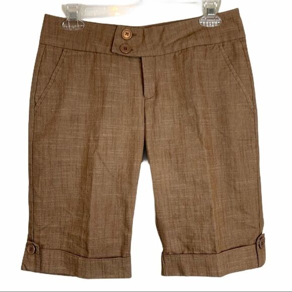 Mandee Solid Beige Brown Cotton Blend Stretchy Capri Bermuda Shorts Size 4 - Picture 1 of 8
